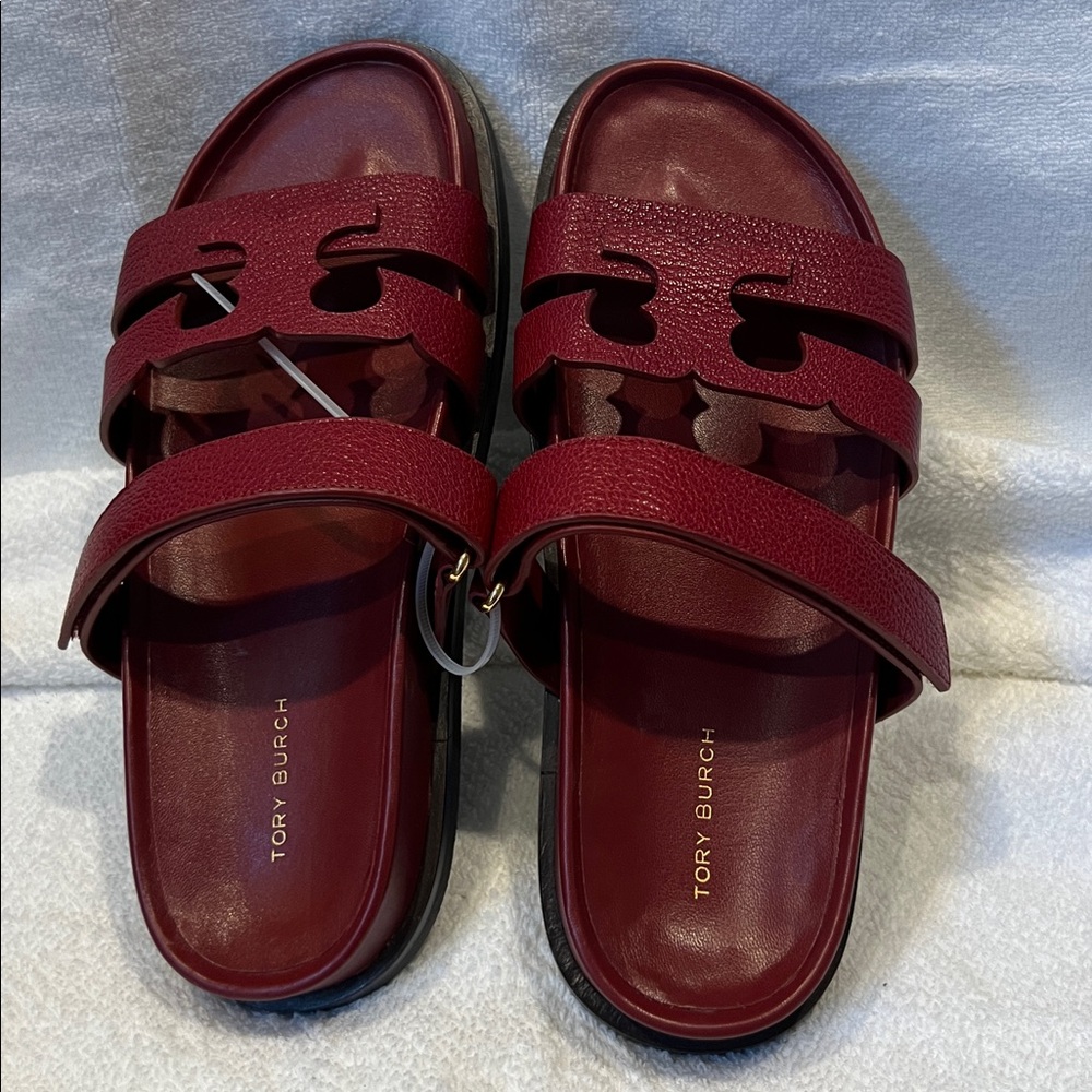 Women's Red Leather Slide Sandals size 8.5 - Picture 6 of 13